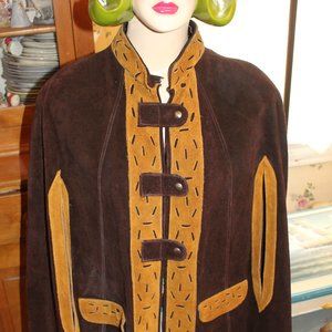 Vintage  Suede BoHo Hippie Cape Multi Color Hand Made Festival OOAK 1960s-1970s